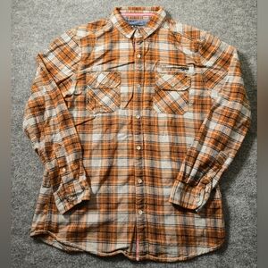 Men’s Orange/Gray‎ Flannel Shirt By Raw Yarn Industries Size Large